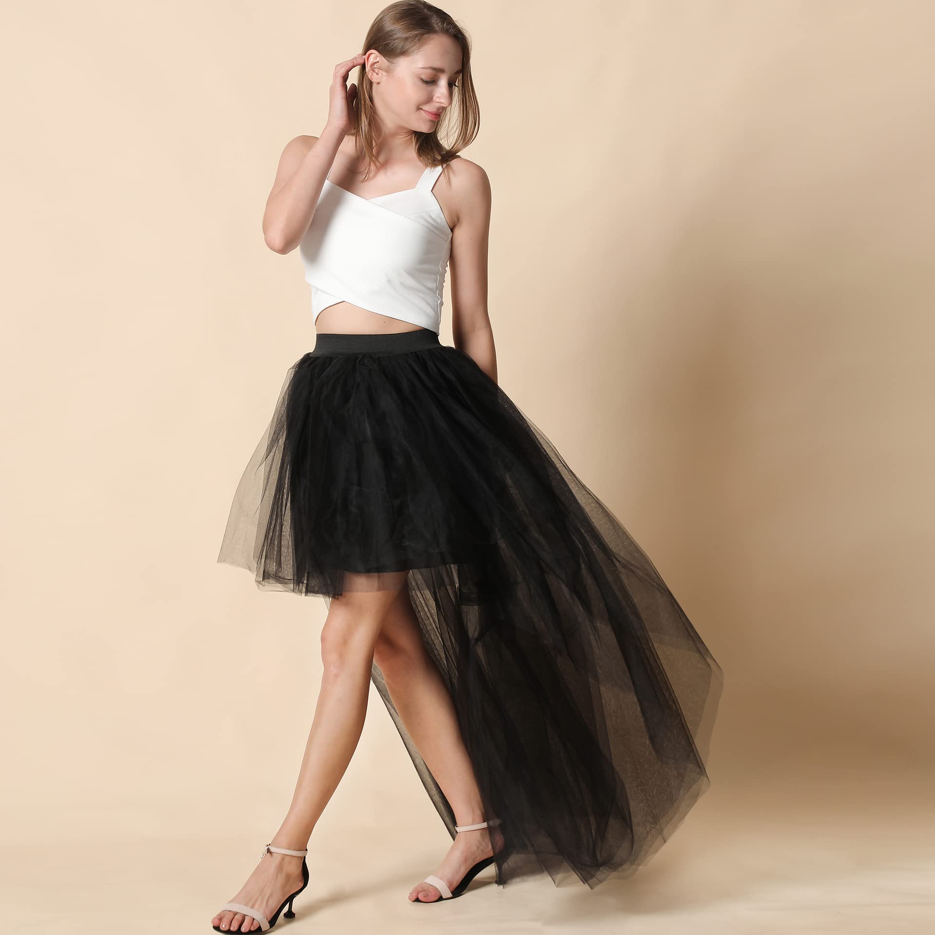 CAMDOM Abito Steampunk in Tulle con Coda di Rondine,Vestito Asimmetrico Alta Vita a Strati, tutù Irregolare Costume Elegante da Donna per Matrimonio, Halloween, Feste e Serate