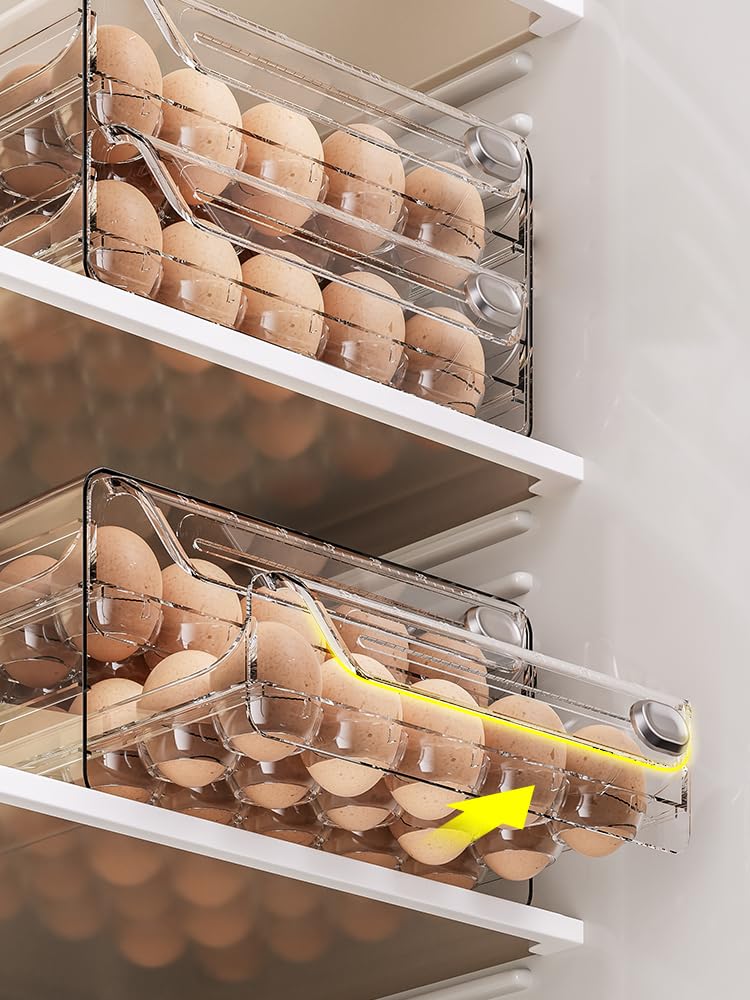 2 Tier Stackable Egg Dispenser Holder Container Fridge Organiser Container For 60 Egg Storage Easy to Clean Eggs Holder