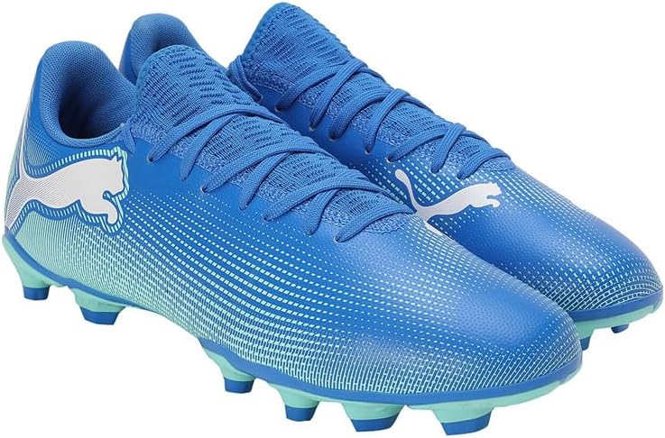 PUMA Future 7 Play Fg/AG, Soccer Shoe Unisex-Adulto 39 EU Hyperlink Blue Mint Puma White - Immagine 5