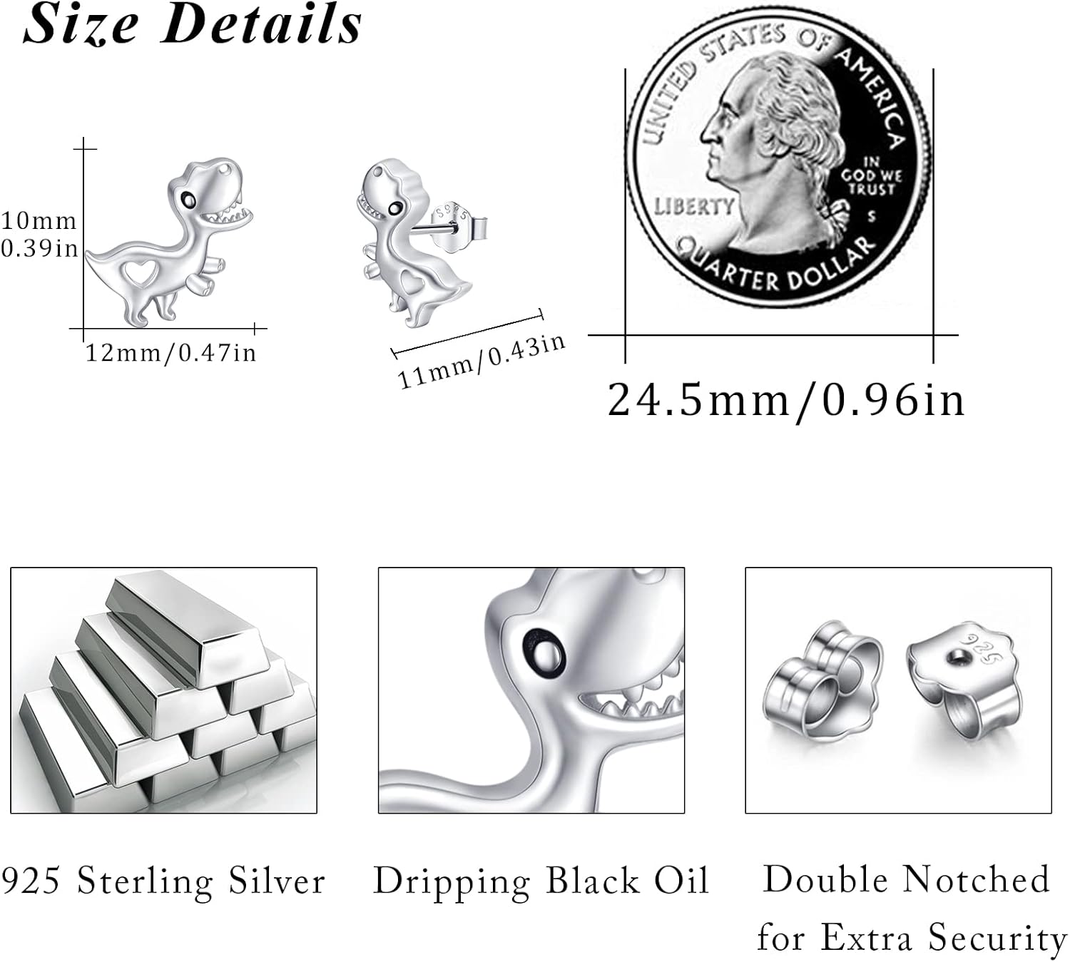 Sterling Silver Dinosaur/Turtle/Sheep/Dragonfly/Panda/Bunny/Mushroom/Cat/Spider Stud Earrings Animal Earring Hypoallergenic Jewelry Gifts for Women Sister Daughter - Image 5