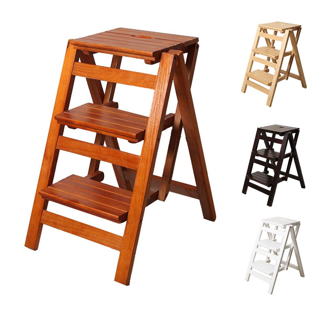 3 Step Kitchen Folding Step Stool Home Wooden Folding Ladder Chair Foot Stools，Thickened Library Stair Chair Portable Light Garden Tool Ladder (4 Colors)
