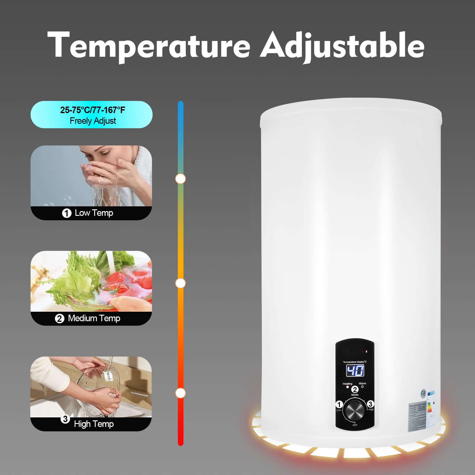 Caldaia scaldabagno 50L/80L/100L/120L, risparmio energetico 2000 W, scaldabagno verticale montato a parete, max. 75 °C, con protezione contro le perdite, spina G1/2 (120 l)