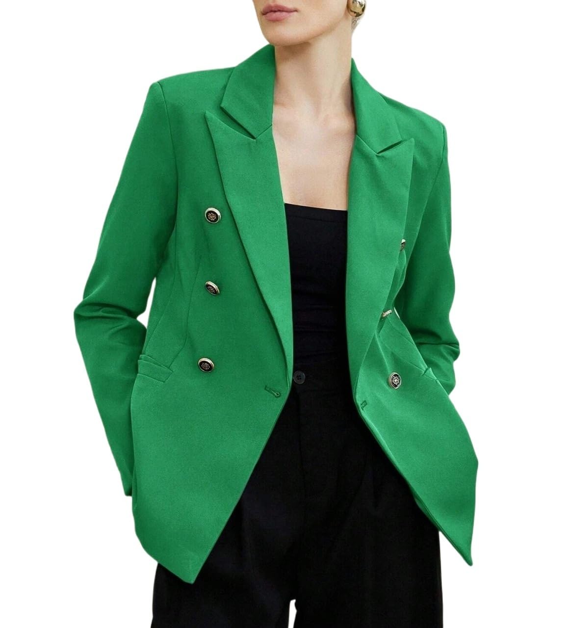 Casual Blazer for Women Business Double Breasted Pocket Blazer Long Sleeve Lapel Fashion Suit Jackets