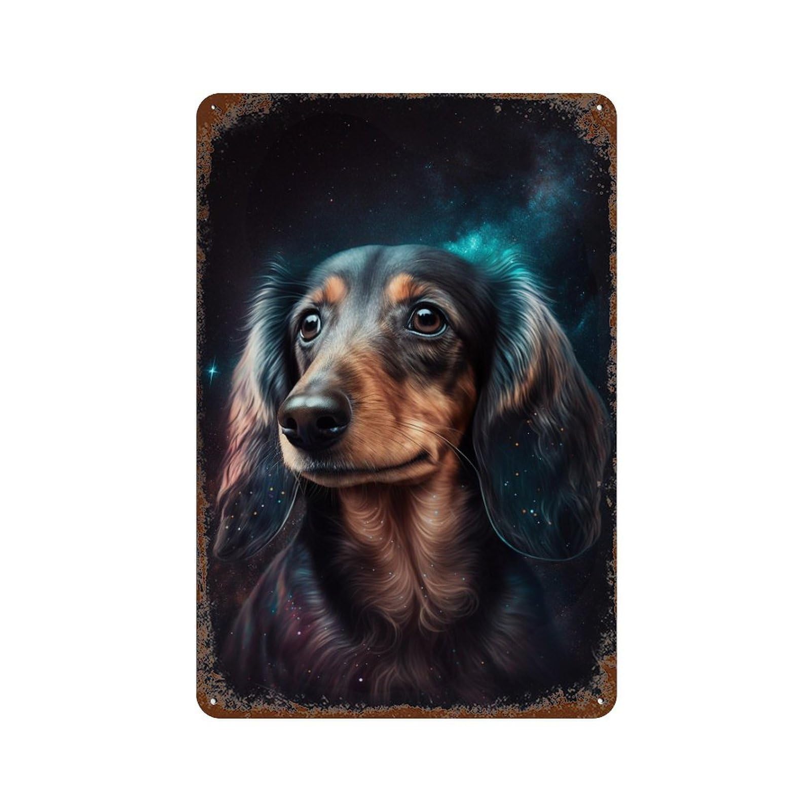 Galactic Dachshund Portrait -16 Rust Effect Tin Sign 11.8"x7.9", Vintage Wall Decor for Garage, Pub Or Kitchen