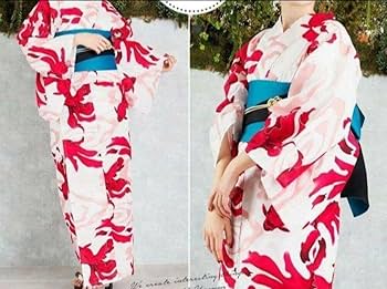 Amazon.co.jp: 高級変わり織り浴衣 優美な紅金魚柄 赤紅色 粋な古典柄