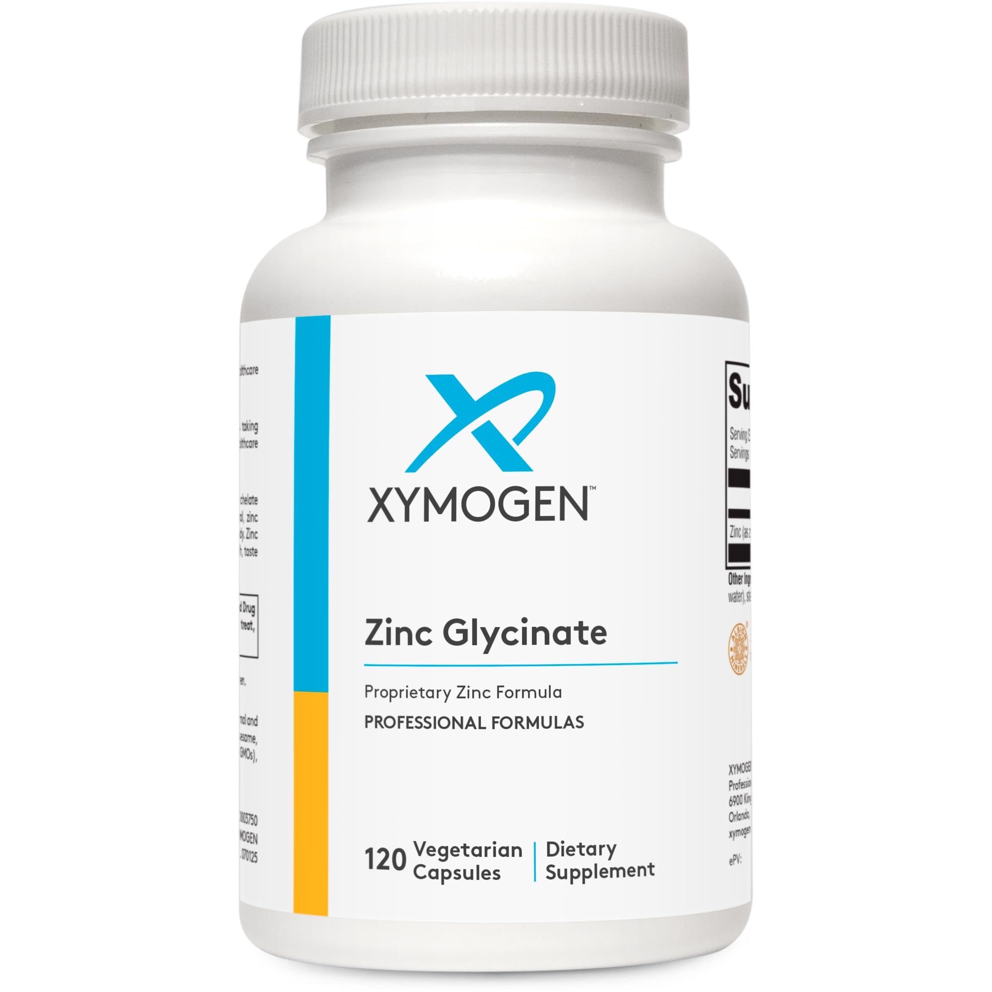 XYMOGEN Chelated Zinc Glycinate Supplements - 20mg Zinc Bisglycinate Chelate for Enhanced Absorption - Mineral Supplement for Reproductive + Immune Support (120 Vegan Capsules)