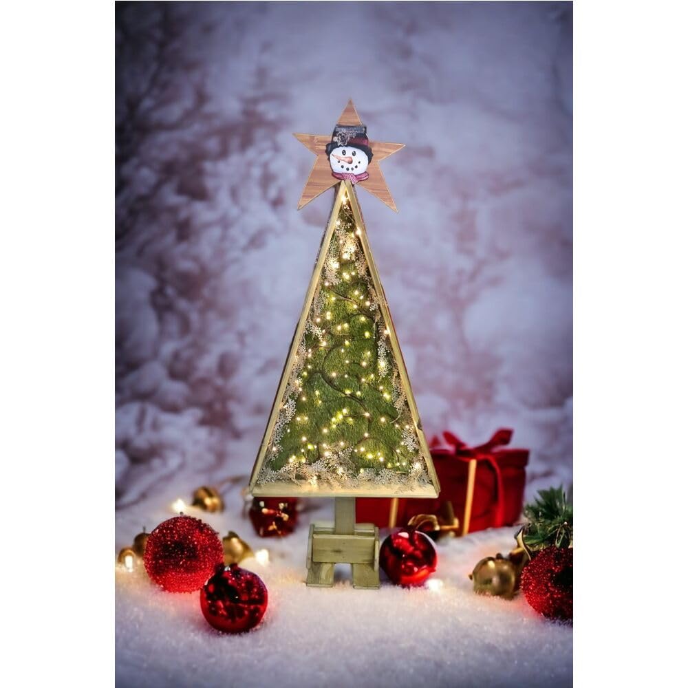 Árbol Madera Artesanal Navidad Luces y césped 198 x 83 x 30 cm
