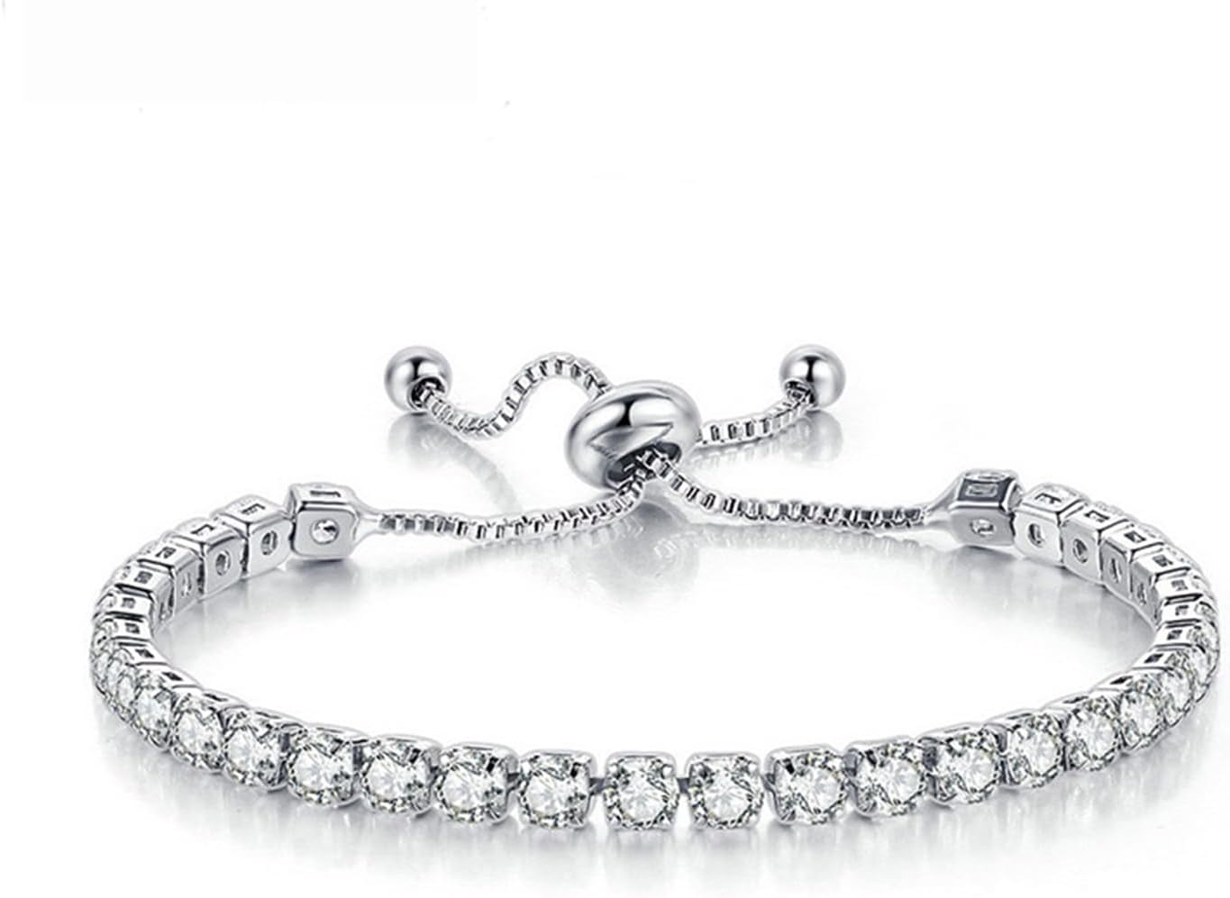 Tennis Bracelets, Tennis Bracelets for Women White Gold Plated Diamond Classic Adjustable Slider Bracelet Silver Fashion Jewelry Wedding Women Gifts Women (Silver/Rose Glod/Green)