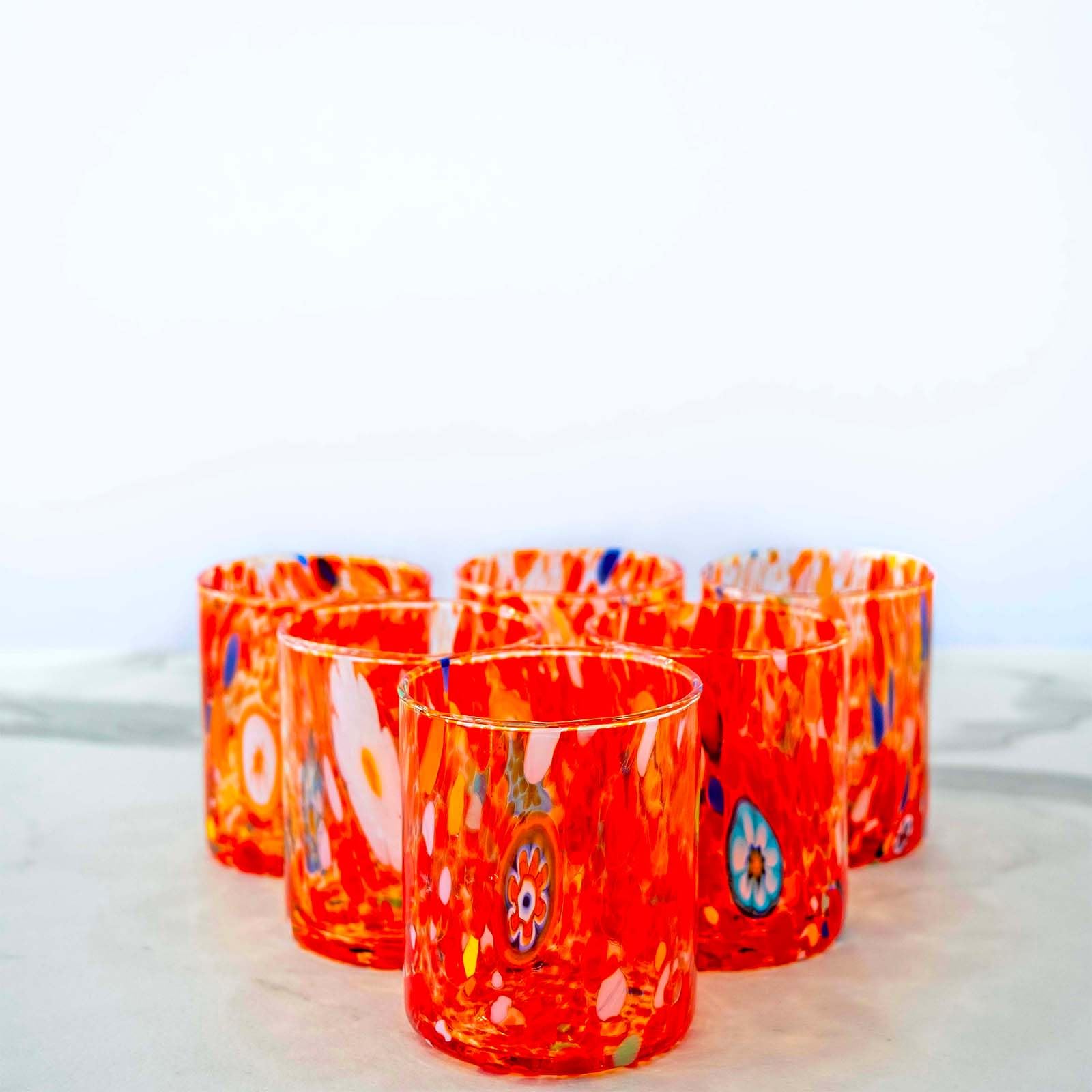 MurArt Vasos de Murano, juego de 6 vasos de 300 ml, colección Tower, de vidrio soplado a mano de elaboración artesanal Made in Italy
