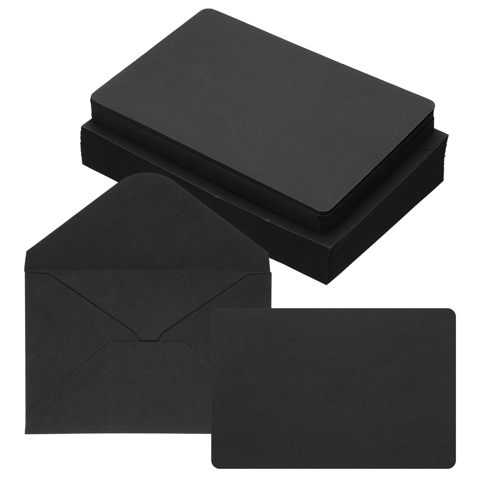 PATIKIL 10x15cm Blank Greeting Card and Envelopes, 50Sets Half Fold Note Cards and Envelopes Folded Rounded Corner Cardstock Greeting Card for DIY Wedding Birthday Party Invitations, Black