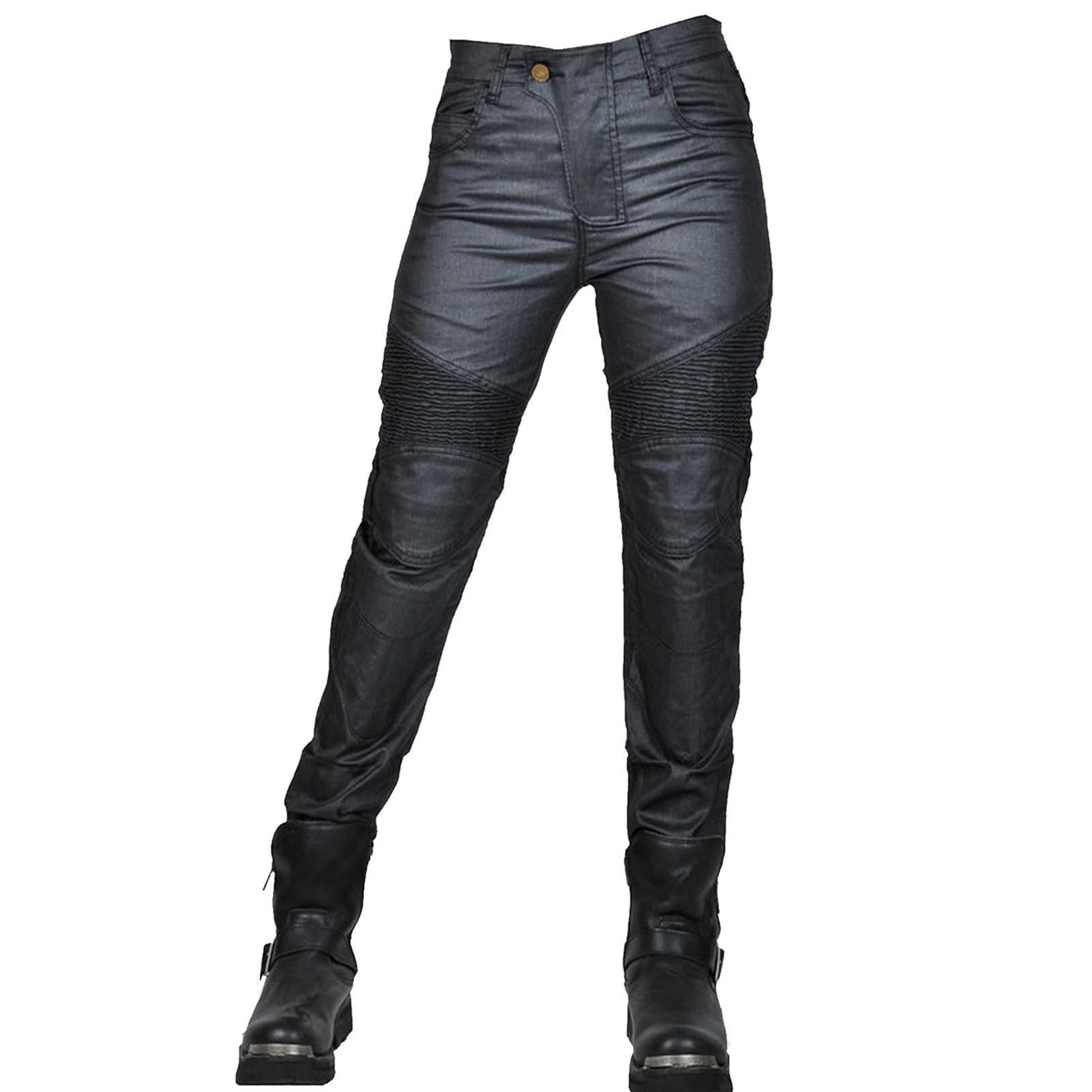 Jeans de Moto pour Femme, Pantalon en Jean avec Revêtement Imperméable et Protections, Pantalon d'Hiver à Coupe Ajustée avec 4 Coussinets de Protection