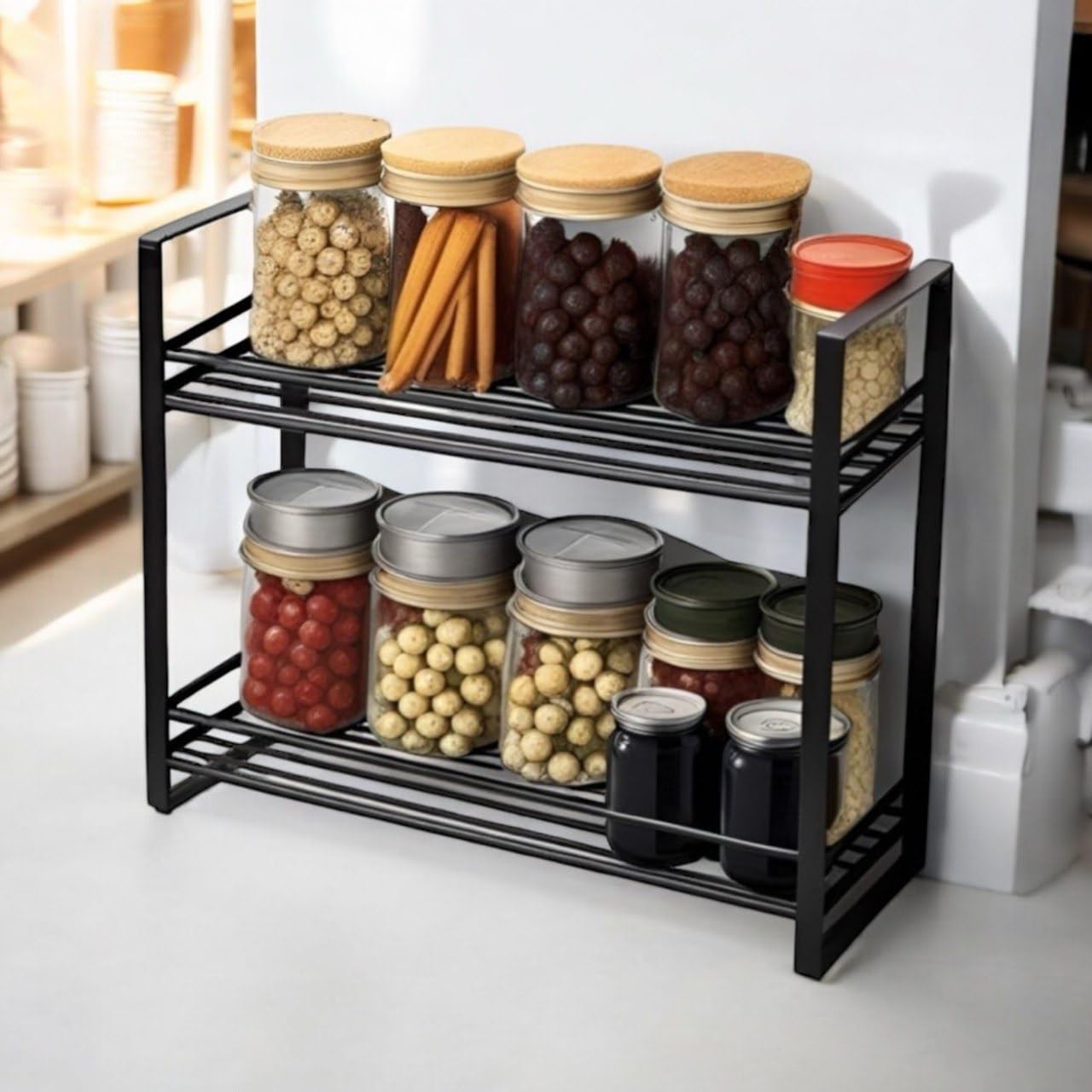 Craft Mshopr 2-Tier Spice Rack Organizer, Medium Size Black Iron Spice Holder for Kitchen Countertop and Cabinet, 13" Length x 5" Width x 11" Height, Compact Kitchen Spice Shelf Storage Solution (B0D9P534Z1) Amazon Price History, Amazon Price Tracker