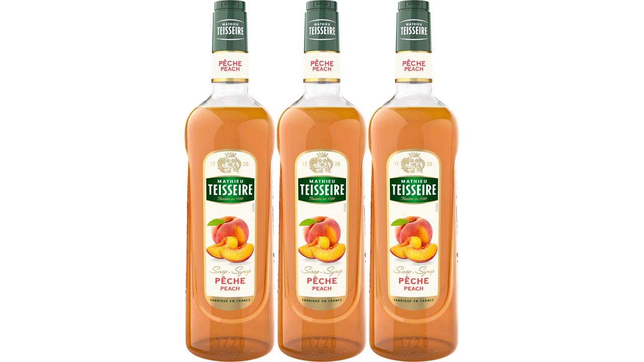 Lot de 3 sirops de Pêche Mathieu Teisseire, Pour Boissons, limonades, boissons gazeuses, thés, cocktails avec ou sans alcool, 3 bouteilles de 1L