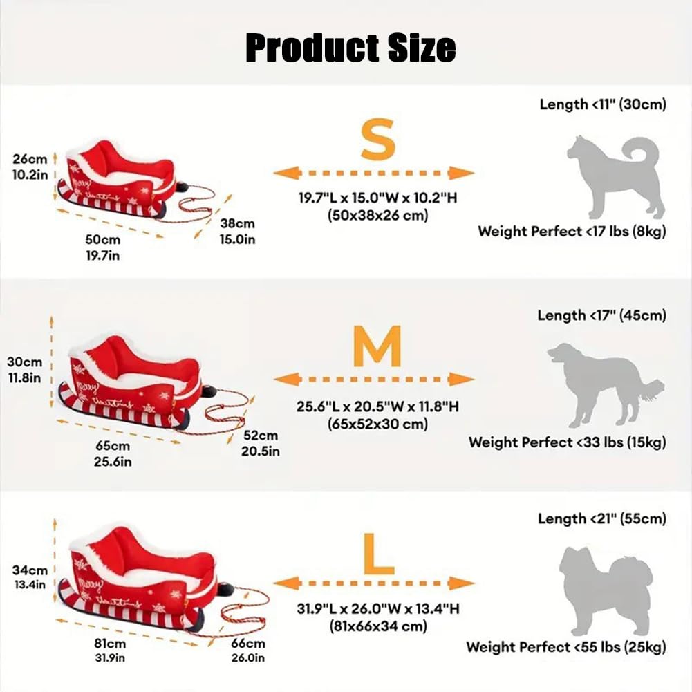 Cuccia per cani a forma di slitta natalizia, cuccia calda per animali domestici a forma di slitta di Babbo Natale, cuccia natalizia lavabile in peluche per gatti con base antiscivolo (Rosso, L)