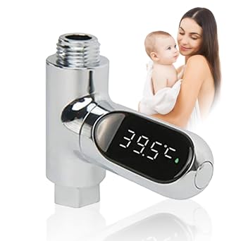 Baby Shower Thermometer Fahrenheit Celsius Shower Water Thermometer with Led Digital Display 360Rotating Screen Instant-Read Thermometers for Bath Kitchen Bathroom