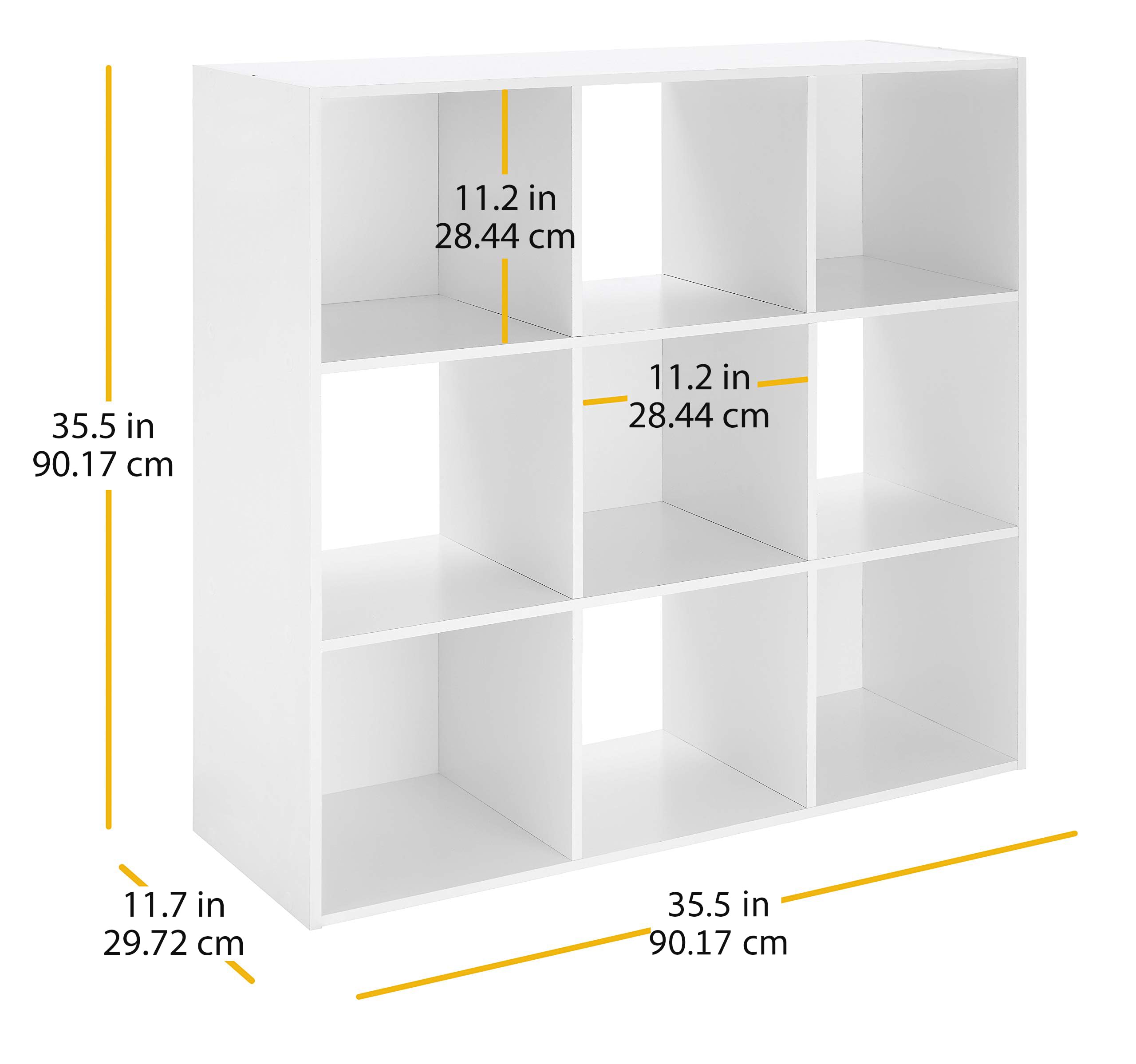 Whitmor Bücherregal mit 9 Würfeln, 3 Etagen, stapelbar, MDF, offener Aufbewahrungs-Organizer, Aufbewahrungsschrank für Wohnzimmer, Schlafzimmer, Zuhause, Büro, 90,2 cm L x 29,7 cm B x 90,2 cm H, Weiß