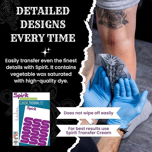Miniatura 2 de Spirit Papel de transferencia de tatuaje térmico clásico de 8.5 x 11 pulgadas, 100 hojas, papel de plantilla de tatuaje, fabricado con orgullo en