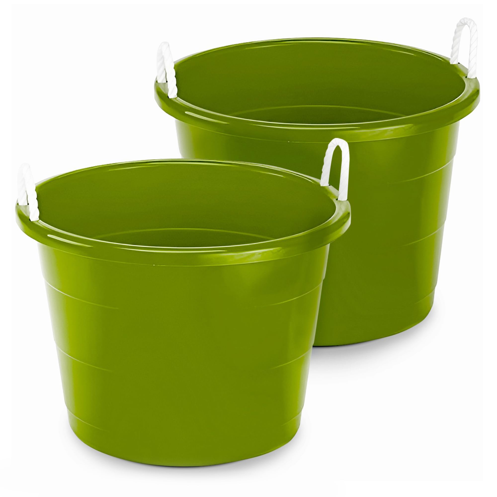 2-Pack Utility Tub, Large Plastic Storage Bucket with Rope Handles, 17 Gallon, Green - Portable Indoor and Outdoor Buckets for Kitchen, Laundry, Garden, Bathroom, and Garage Organization
