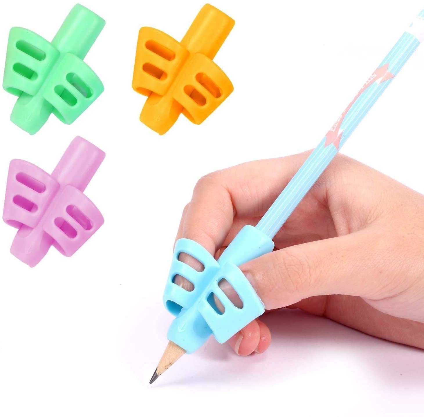 ATCAN Pencil Gripper for Writing for Kids 3 Years Pen Holder Soft Silicone Pencil Grips for Kids for Drawing Handwriting Training Tool Aid for Nursery Preschooler (3 Pcs)