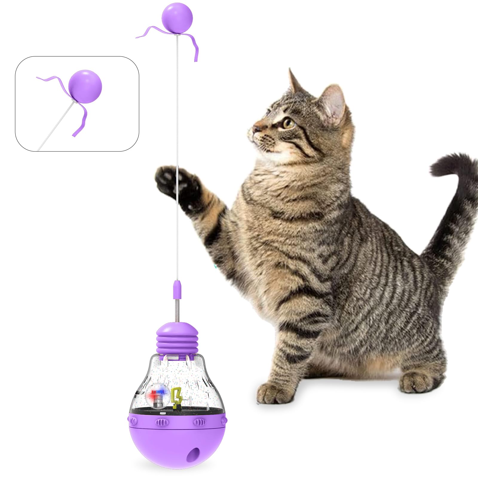 Osinaga Juguete Interactivo para Gatos Juguete Interactivo, Palo para Gatitos, Juguete para Adelgazar, Pelota Divertida para Gatitos, Dispensador de Comida Lenta con Comedero de Juguete (Purple)