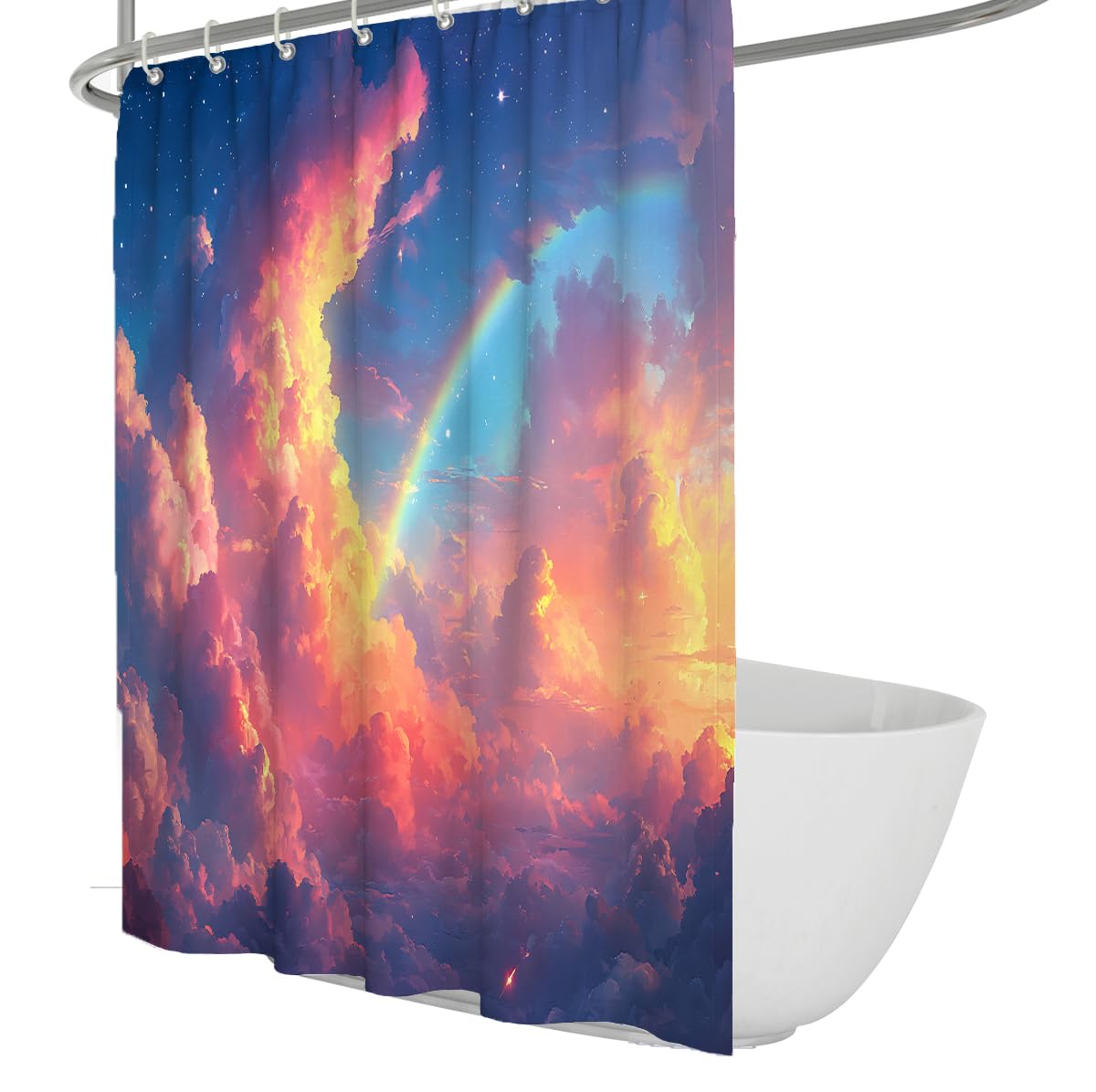 OLLIAR Home Rainbow Cloud Shower Curtain 90x180 Dreamy Nebula Print with Colorful Sunset Sky Waterproof Fabric Bath Curtain with Hooks for Bathroom Decor