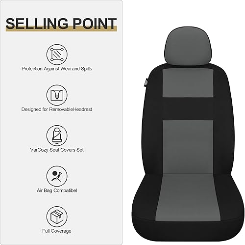 Miniatura 3 de VarCozy Juego completo de fundas de asiento de automóvil, fundas de asiento de banco dividido delantero y trasero de tela transpirable para