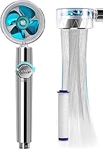 Shower Head, 360° Swivel Shower, High Pressure Propeller Shower, Water Saving Shower, Shower Head with Stop Function, with 1 Filter Elements in PP Cotton (Blue)
