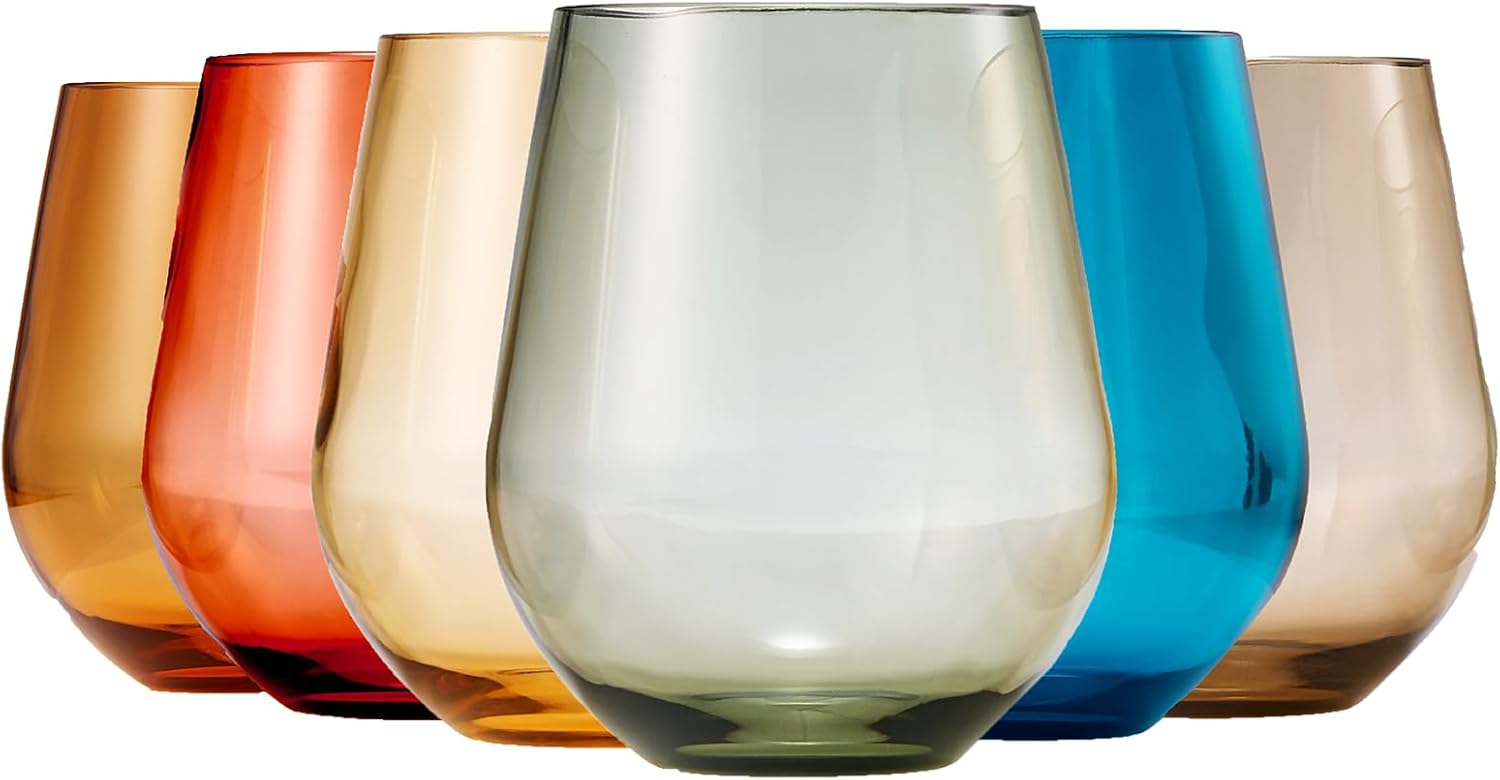 Khen European Style Shatterproof Tritan Stemless Wine Glasses, Acrylic Glass Drinkware, Unbreakable Colored, 6 - Set - BPA-free plastic, Reusable, Dishwasher Safe, All Purpose Glassware 15oz - (Muted) - Image 2