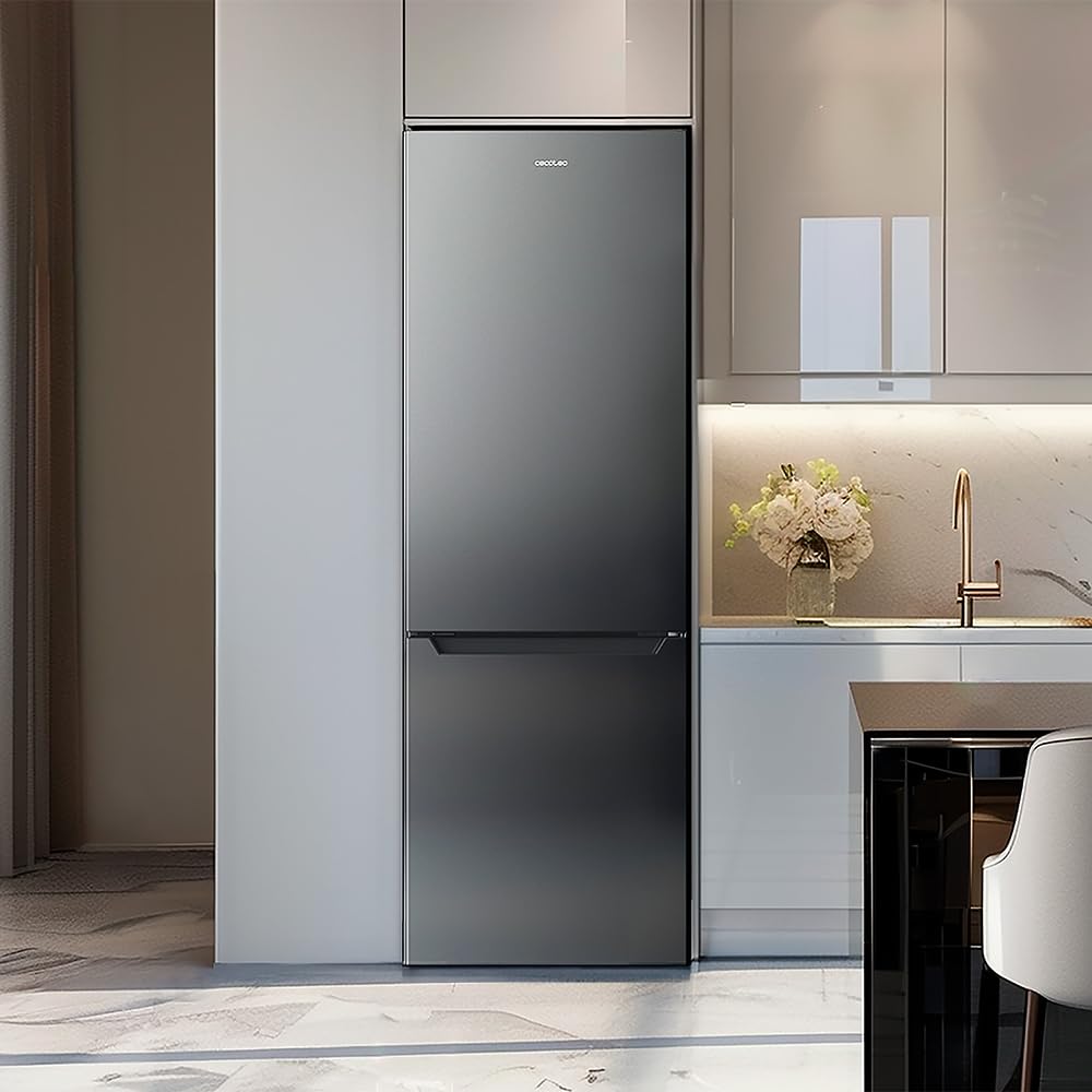 Cecotec Kühl-Gefrierkombination Bolero CoolMarket Combi 250 Dark D. Inverter Plus Kompressor, Dunkler Edelstahl 180X55Cm, 250L, No Frost, Klasse D, Multi Air Flow, Fast Cooling, Humidity Box Schublade
