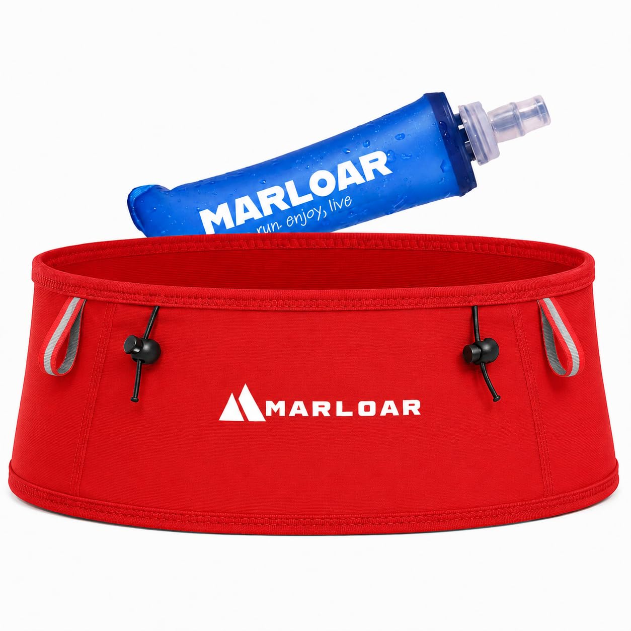 MARLOAR Running Belt with Soft Flask 250 ml Included – Unisex Running Waist Bag, Carrier and Pole Holder, Trail Running, Rededition, XL, Modern