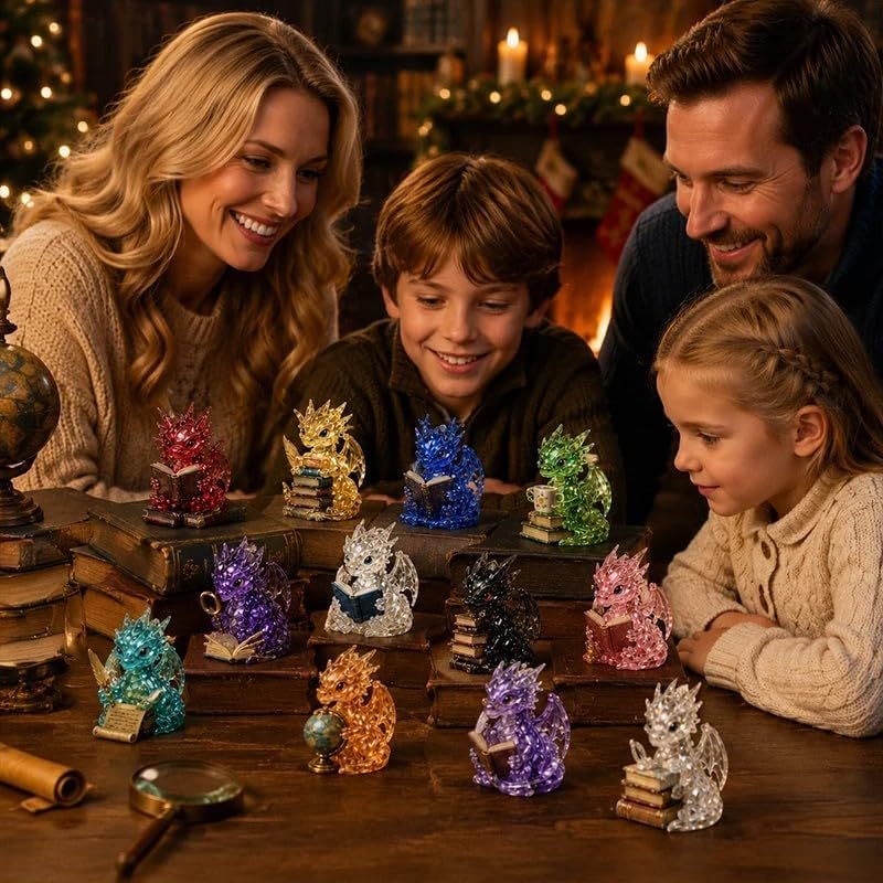 Crystal Dragon Advent Calendar - 24 Day Bookish Dragon Countdown Calendar with 24 Mini Crystal-Look Dragons, Fantasy Book Lover Gift for Adults Teens Fantasy Readers & Holiday Display, 1PC