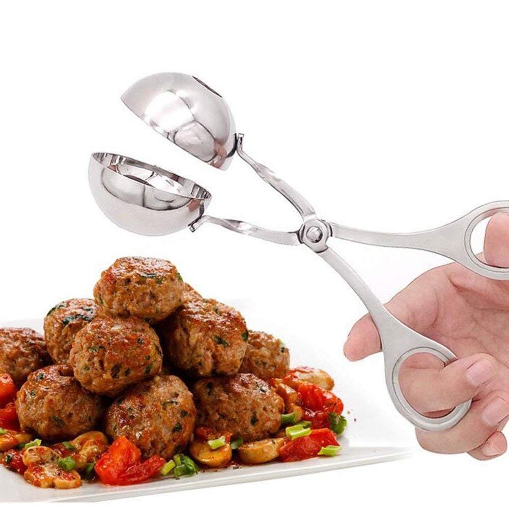 KPS Stainless Steel Meat Ball Maker, Cake Pop Maker, Melon Baller Meatball Maker Non Stick Spoon New Steel Meat Balls Fish Rice Ball, Cookie Dough Scoop for Kitchen (Silver)