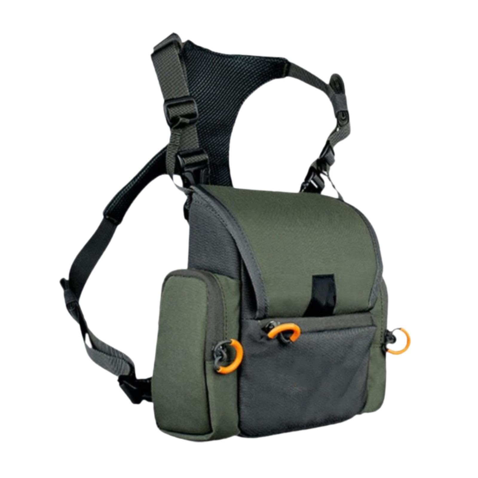 Fernglas-Tragegurt mit Brusttasche, Schutz, leicht zu tragen, strapazierfähig, mit Regenschutz, praktisch, aus Oxford-Gewebe, Fernglas-Tragetasche, GrÜn