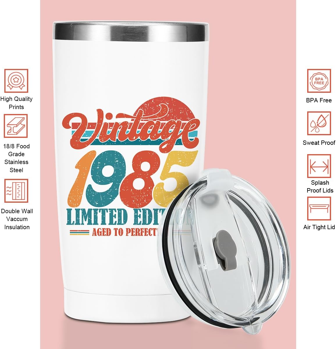 Vintage 1985, 41st Birthday Gifts Women, 41st Birthday Decorations Tumbler, 20 oz Stainless Steel Insulated Coffee Mug, Gifts for 41 Year Old Woman Mom, Travel Cup, White Drinking Cup for Car Home - Image 4