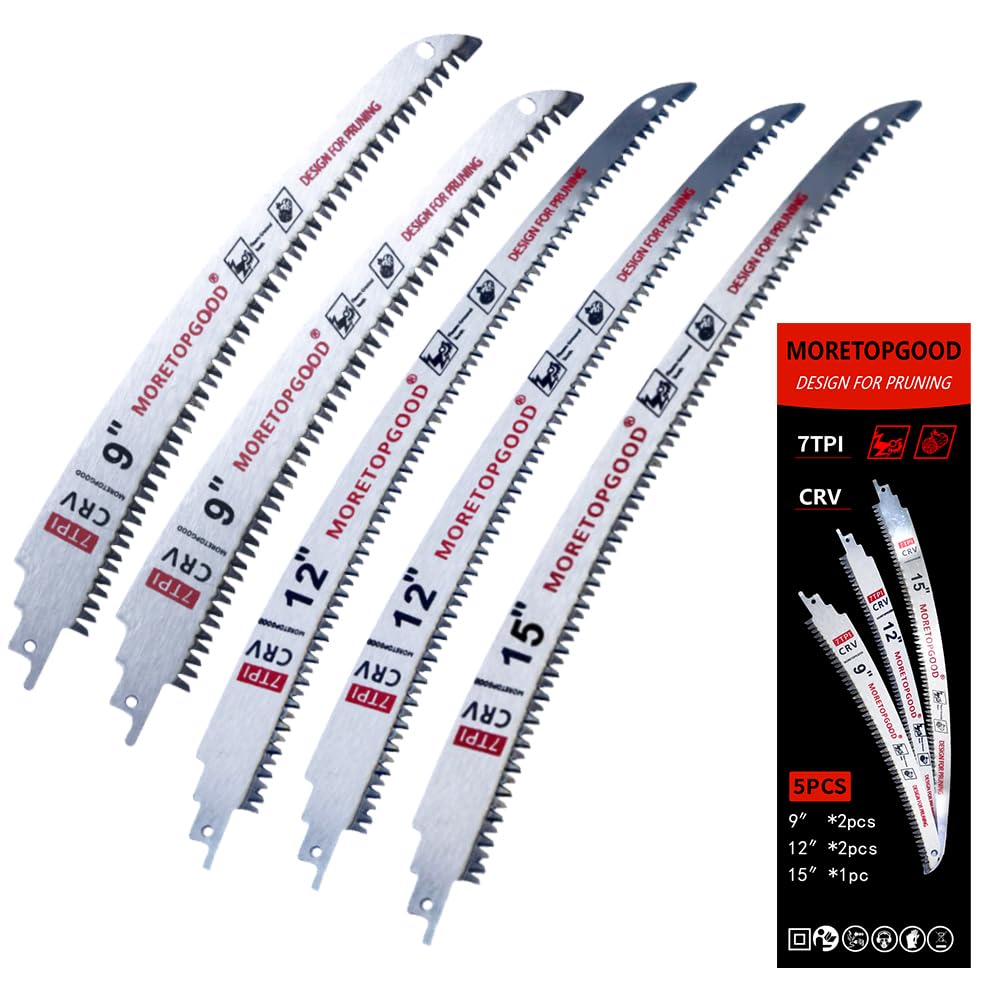 9"/12"/15" Arc Edge Reciprocating Saw Blade, 7TPI Japanese Teeth with Curved Edge Wood Pruning Saw Blades for Tree Trimming, Wood Cutting (5 Pack)