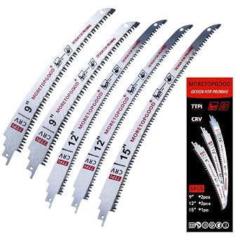 9"/12"/15" Arc Edge Reciprocating Saw Blade, 7TPI Japanese Teeth with Curved Edge Wood Pruning Saw Blades for Tree Trimming, Wood Cutting 5 Pack
