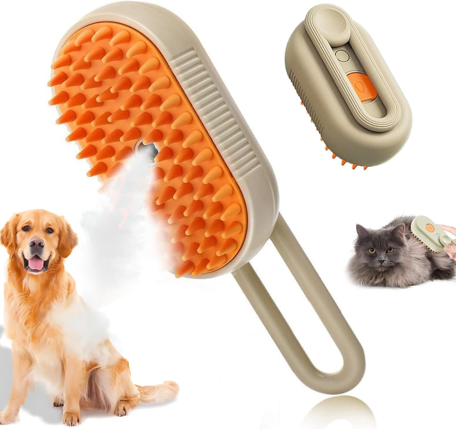 PANCA Pet Hair Brush for Dogs & Cats | Foldable Steamer Grooming Comb | Self Cleaning Lint Remover | Color Dog Hair Brush for Sofa, Clothes, Car | Grooming Kit for Persian Cat, Puppy (Orange)