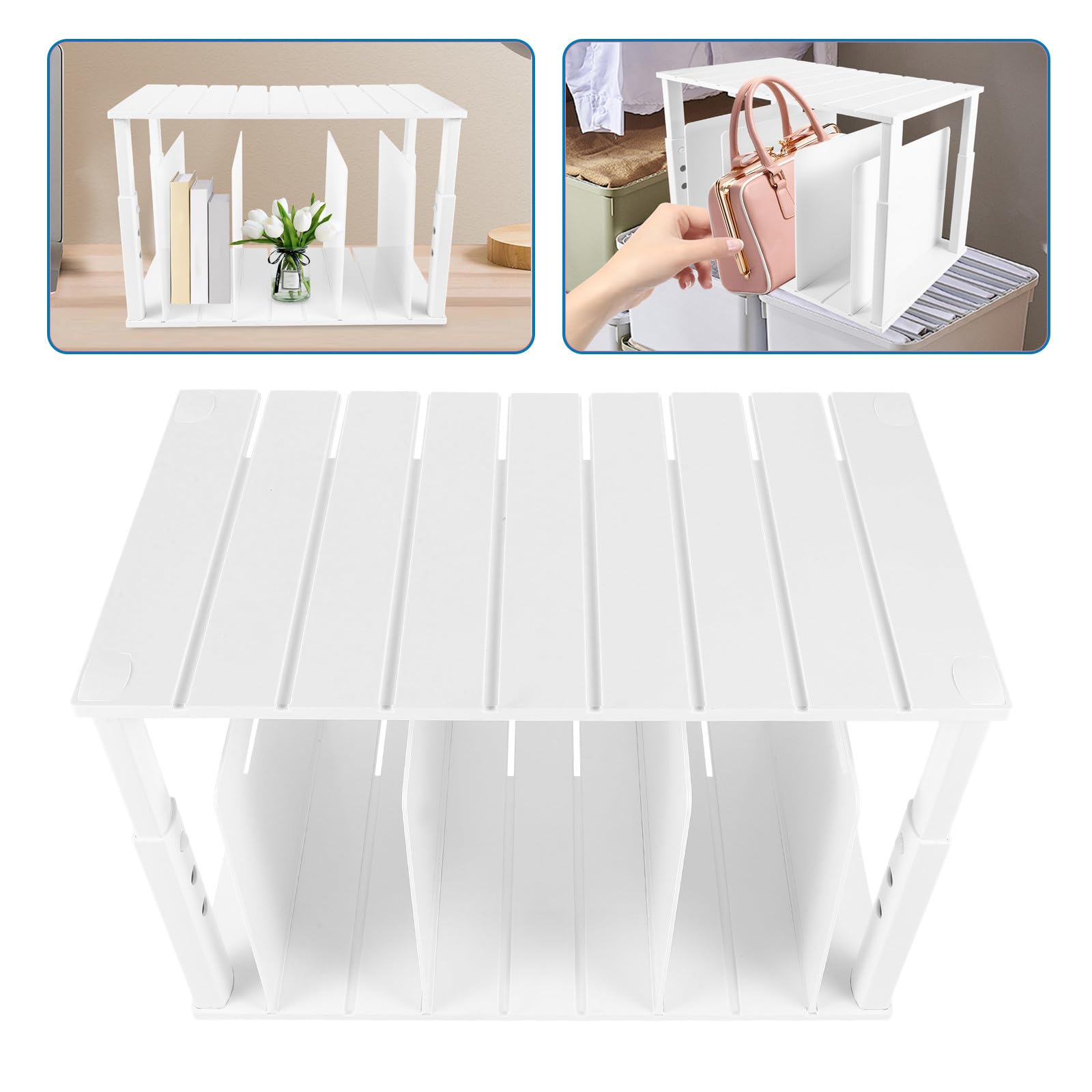 Organizzatore Bordi Lisci Arrotondati per Borse da Armadio Bianco in Abs Divisori Regolabili e Doppio Strato per Versatile Storage in Camera