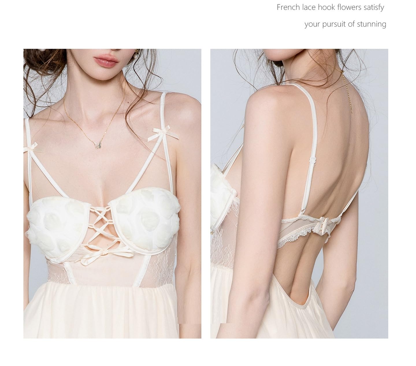 Accappatoio Kimono Completo Sottoveste in Velluto con Inserti in Rete Floreale E Traforati