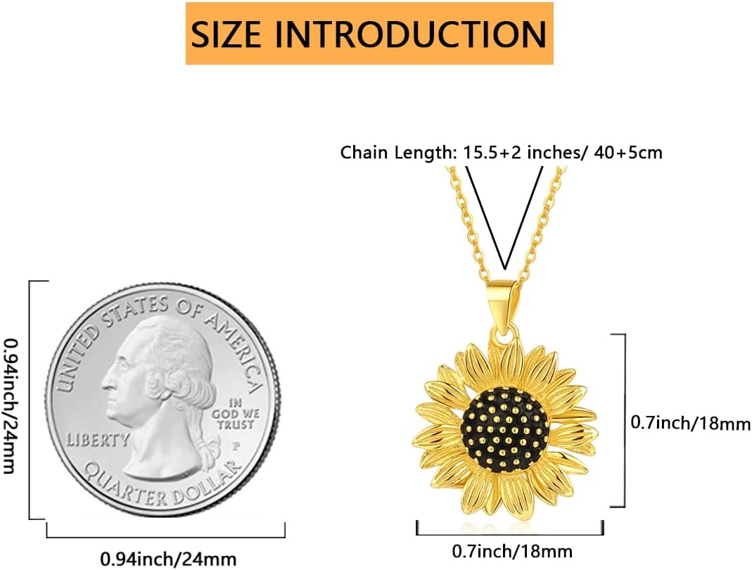 ORANGE FOREST Sunflower Necklace for Women S925 Sterling Silver 14K Gold Plated Sunflower Pendant Birthday Christmas Thanksgiving Day Jewelry Gifts for Women - Image 3