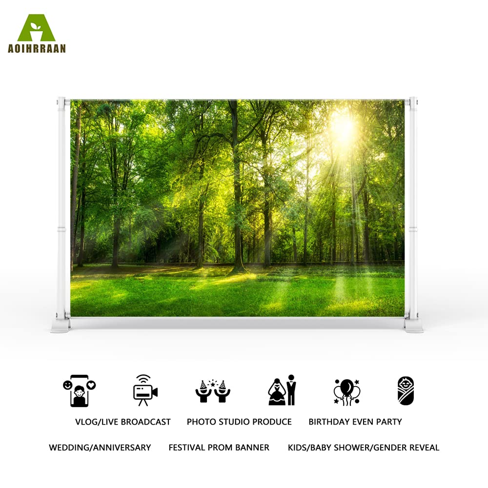 Aoihrraan 2,2x1,5m Spring Forest Scenery Backdrop Jungle Rainforest Green Trees Lawn Sunshine Nature Landscape Photography Background Wedding Shoots Outdoor Picnic Party Decor Photo Studio Props - Image 2