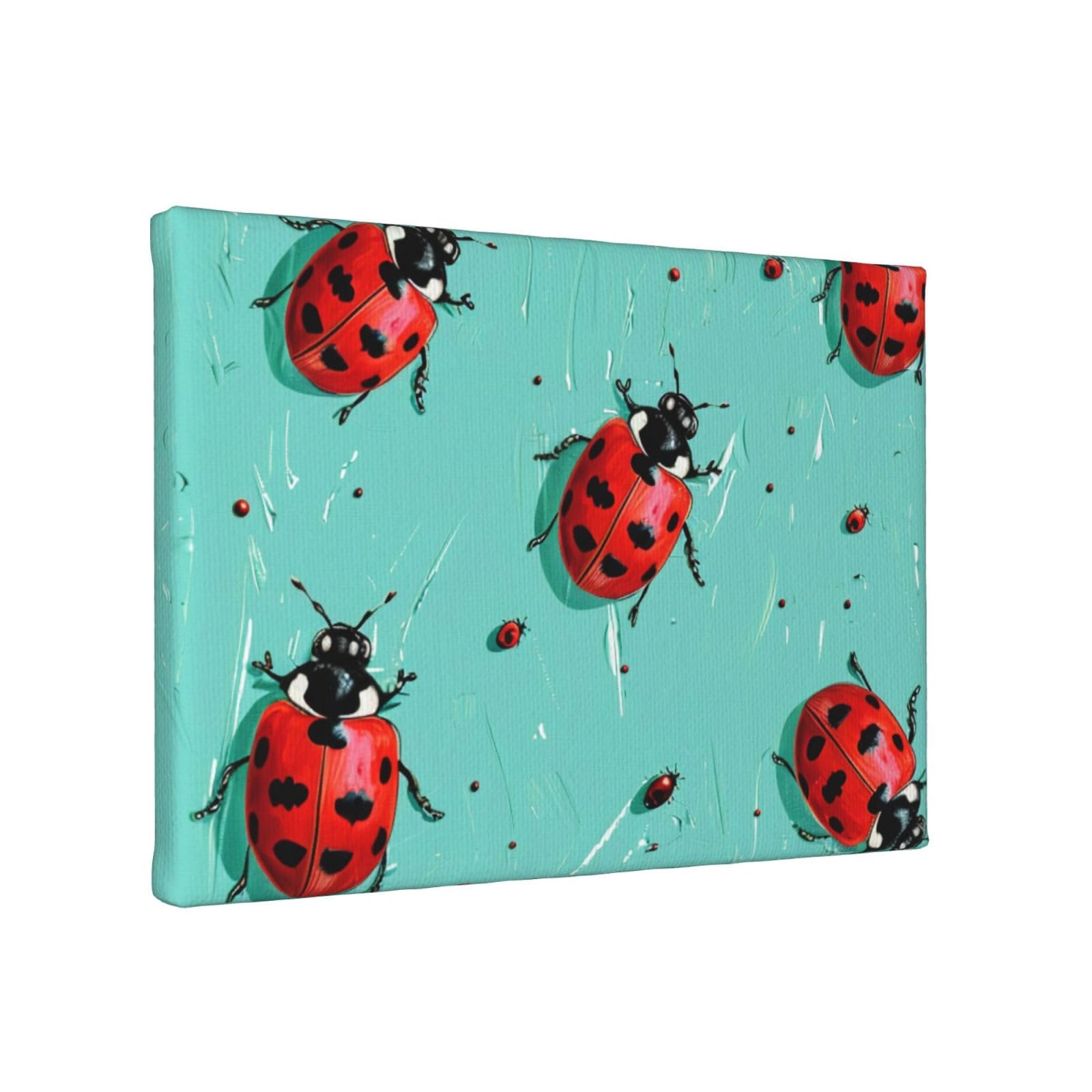 YKLJG Red Ladybugs On A Blue Background Printed Wall Art Canvas Painting 30x20 CM Wooden Framed Picture Painting Artwork Prints for Bedroom Kitchen Home Office Decor