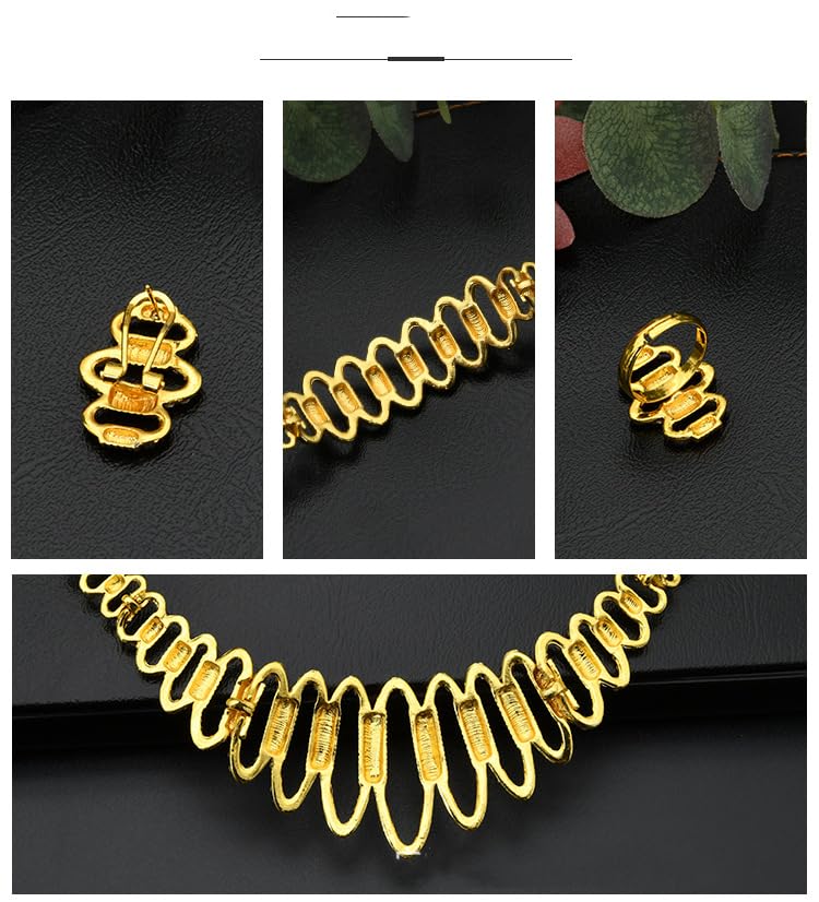 Image of GEHNEY joy of jewels 24k Gold Plated Choker Jewellery Set for Women - Earrings Ring & Bracelet Gold Necklace Set for Women Stylish - Bridal Necklaces for Women Golden with Cubic Zirconia CZ Stones