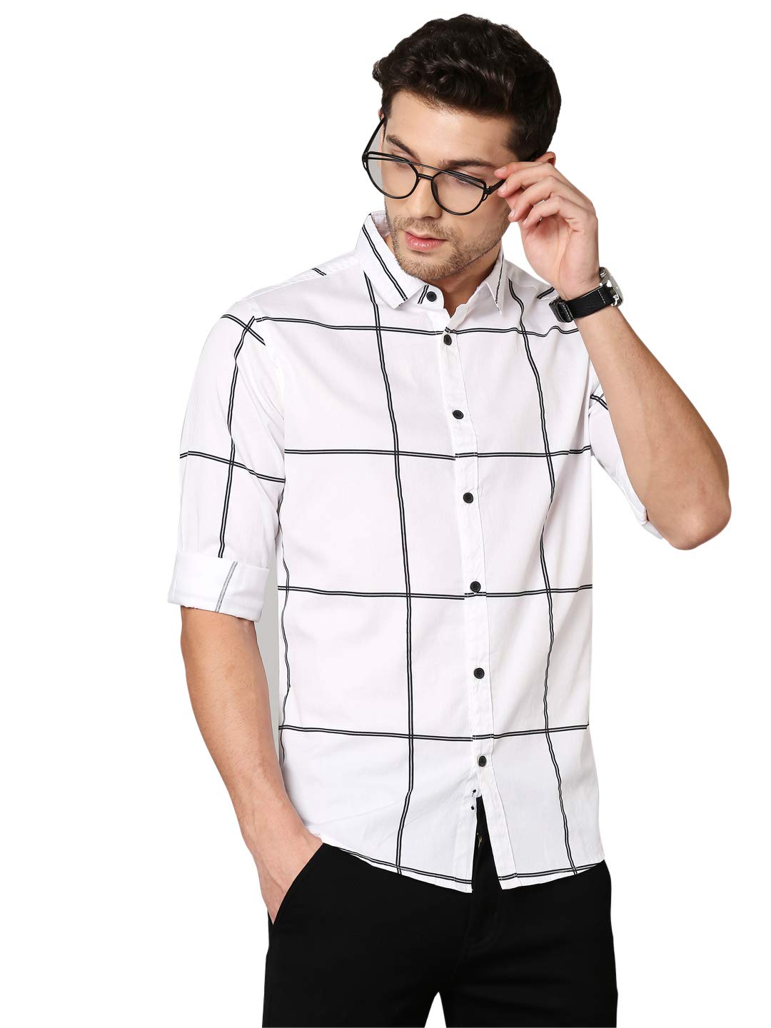 Dennis LingoMen's Cotton Big Check Slim Fit Casual Shirt