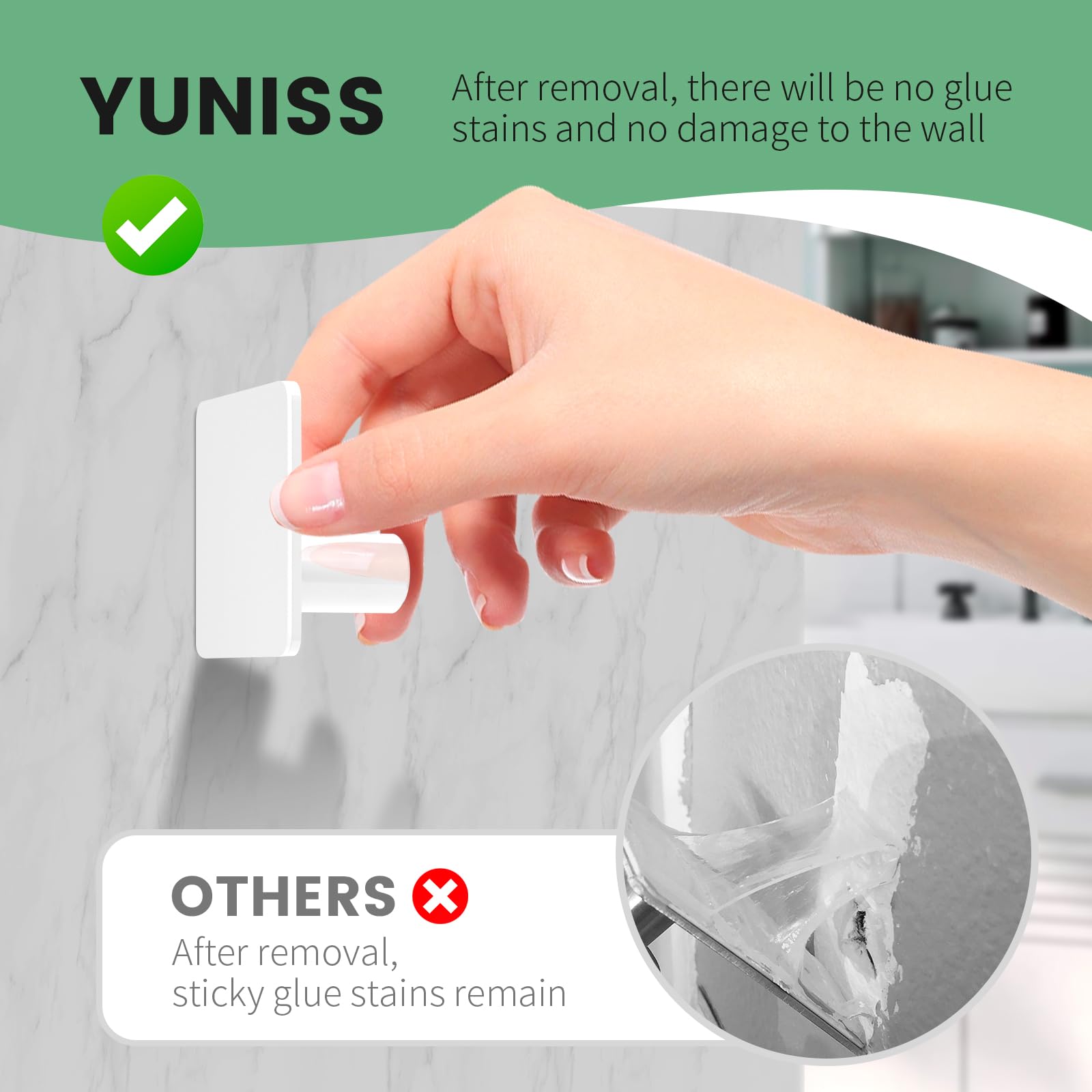 YUNISS Portarrollos Baño Acero Inoxidable 304, 1 Piezas Portarrollos Papel Higiénico + 2 Piezas Ganchos para Toallas, Adhesivo Porta Rollo Sin Taladro para Baño y Cocina -Blanco