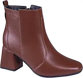 Bota Coturno Feminina Salto Grosso Bico Quadrado Cano Curto