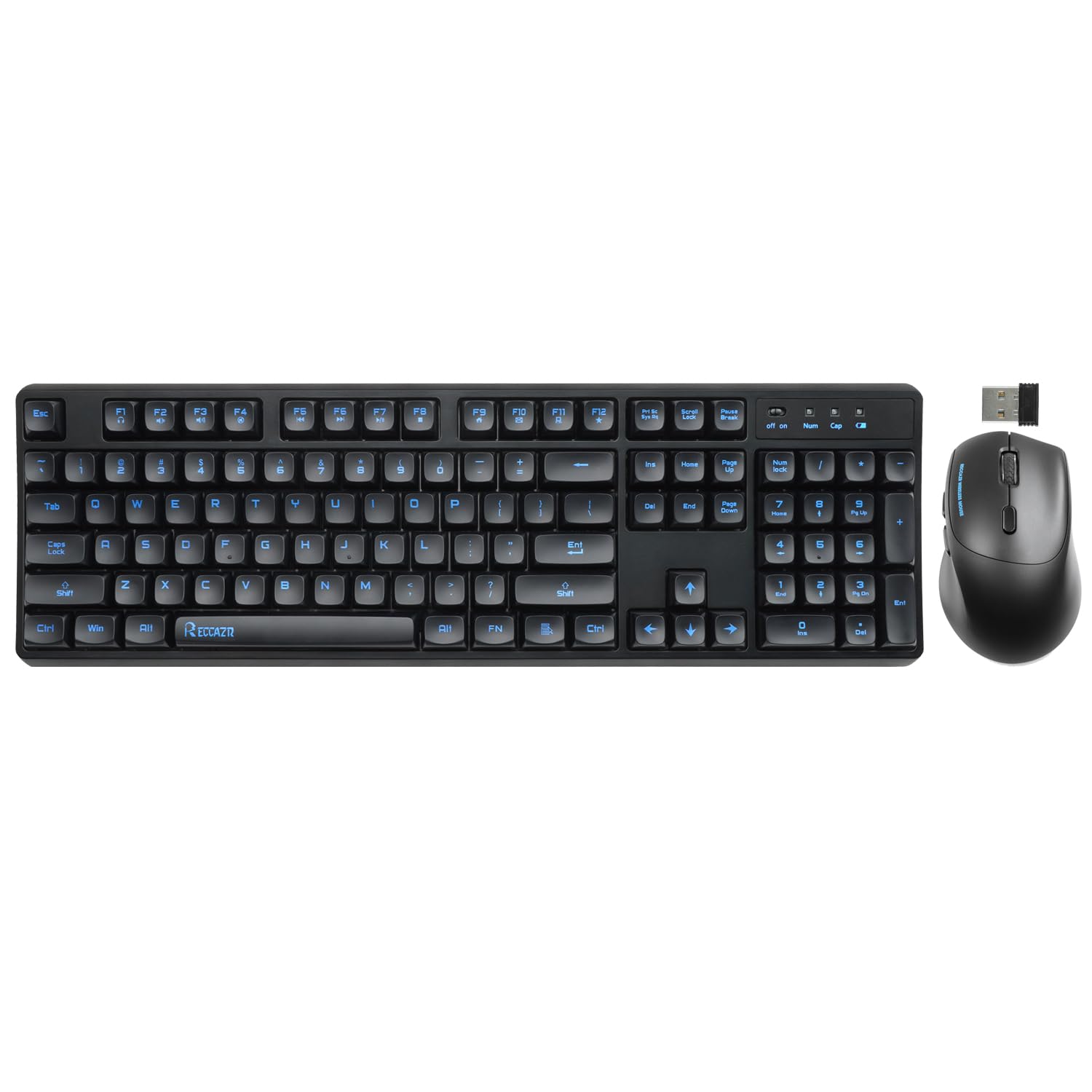 Wireless Keyboard and Mouse Combo, RECCAZR 2.4G Full-Sized Wireless Computer Keyboard with Ergonomic Design and 3 Level DPI Adjustable Silent Optical Wireless Mouse for Windows,Desktop/Laptop/PC