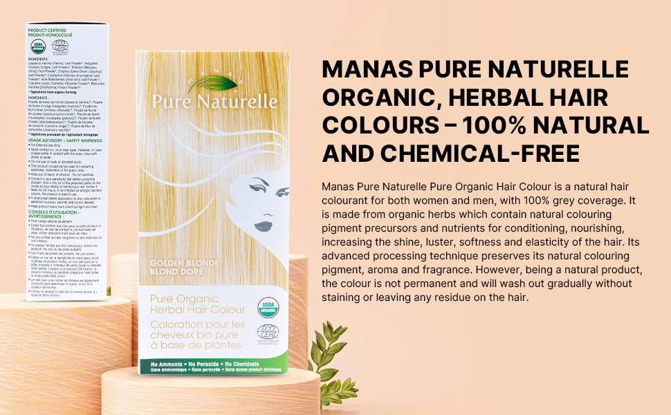 Miniatura 2 de Tinte orgánico puro para el cabello, tinte natural para el cabello para hombres y mujeres con cobertura 100% de canas (rubio dorado)
