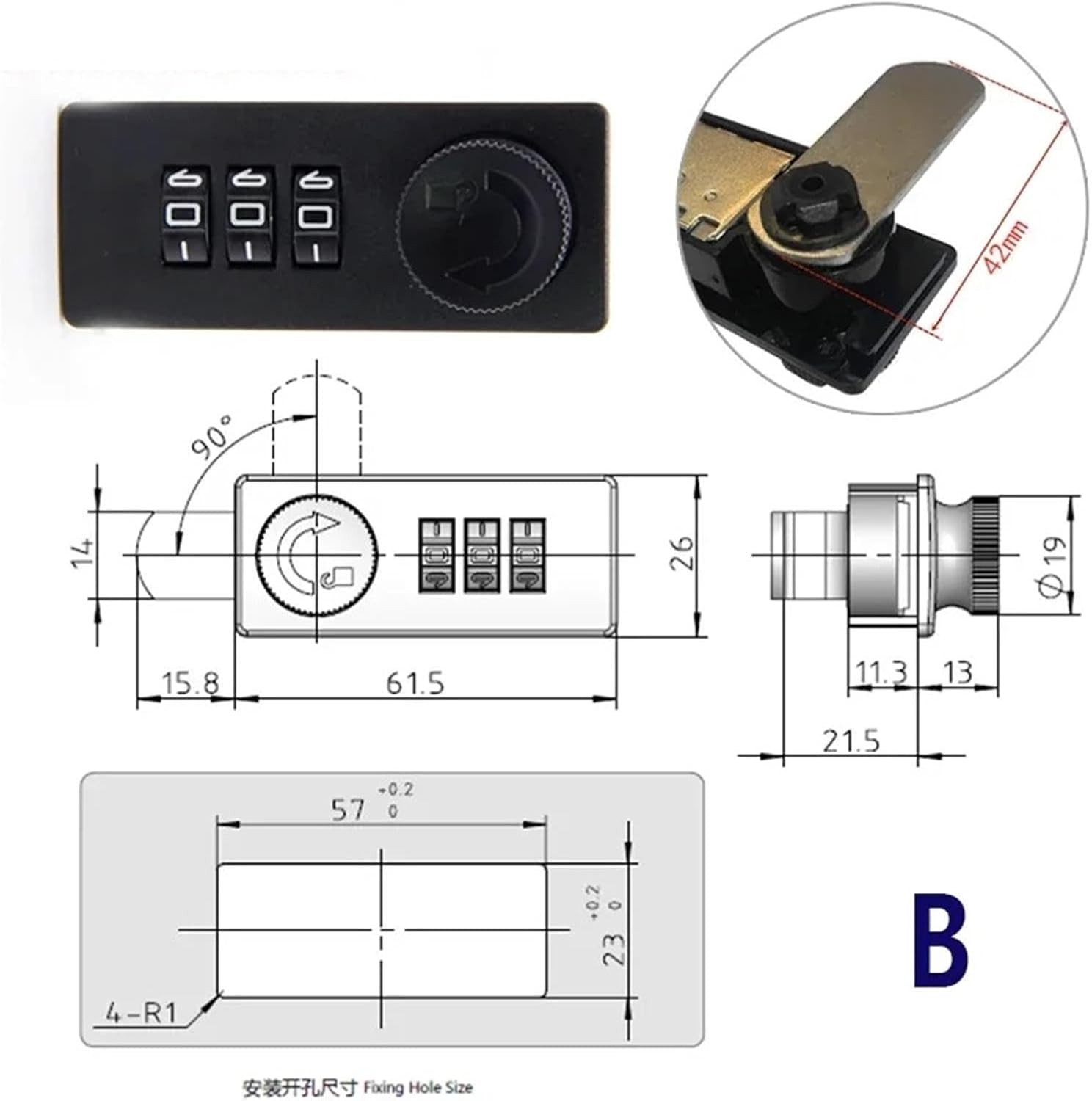 Three Position Code Lock Keyless File Cinet Drawer Safe Deposit Box Cashbox Hardware MA035 1Pcs