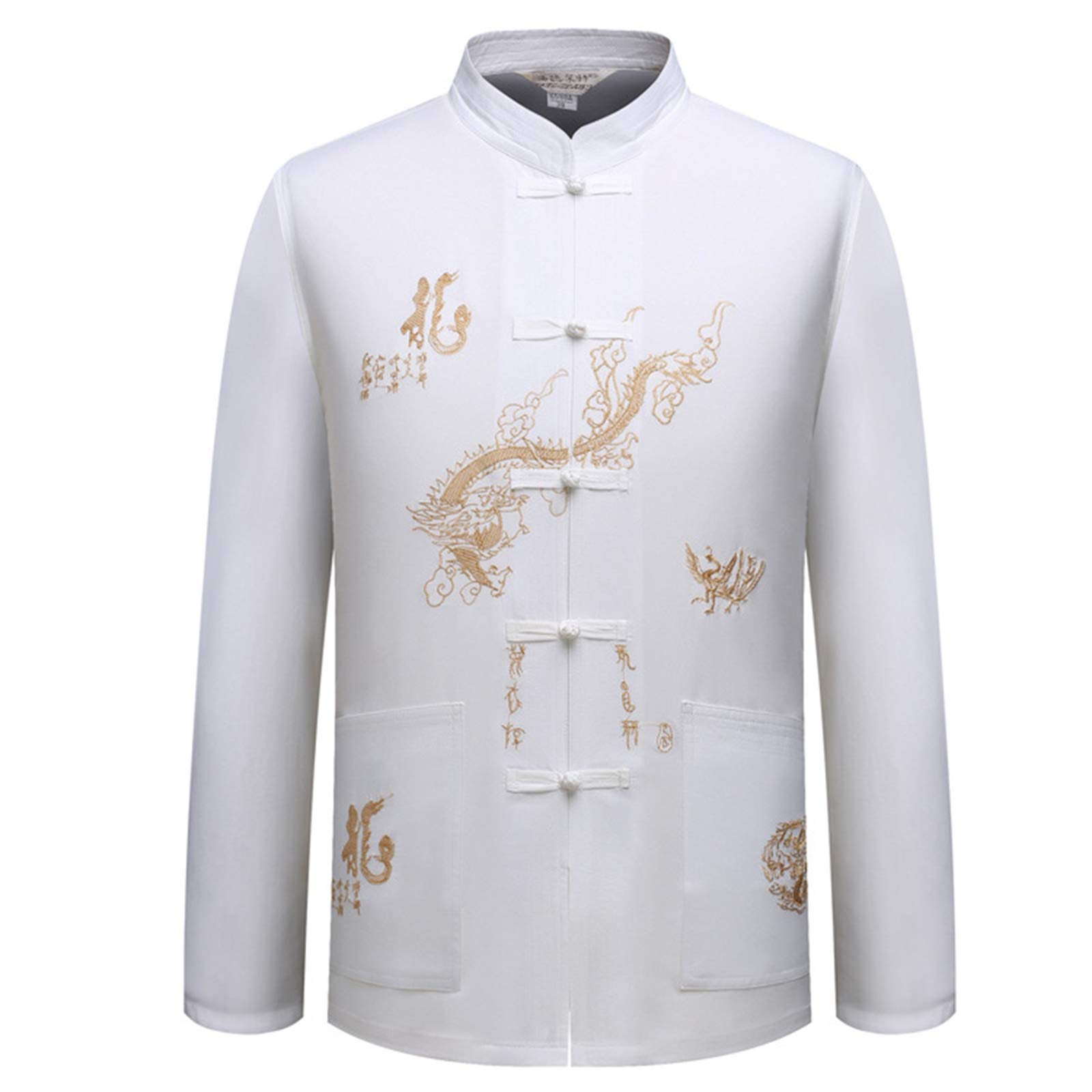 Men's Chinese Traditional Long Sleeve/Short Sleeve Stand Collar Tang Suit with Dragon Design Tai Chi Shirt Kung Fu Uniform Training Clothing